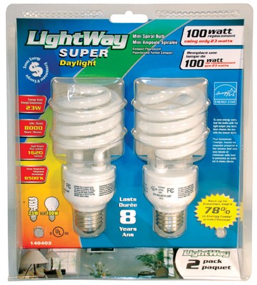 Bulb Compact Fluor Energy Saving 23W Daylight 2/pkg