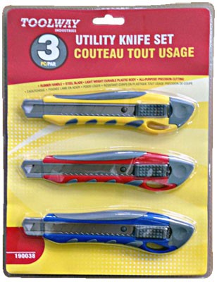 Utility Knife Rubber Grip 3pc Set