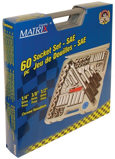 Socket Set 60pc 1/4in 3/8 1/2in Dr. SAE