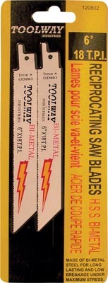 Recip Saw Blade 6in 18T Bi Metal HSS 2/pkg