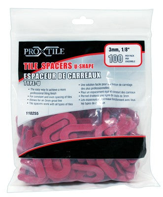 Tile Spacers 1/8in x 3mm U Shape 100/bag