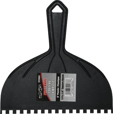 Putty Knife Spreader 8in 1/4in x 1/4in SQ Notch Plastic