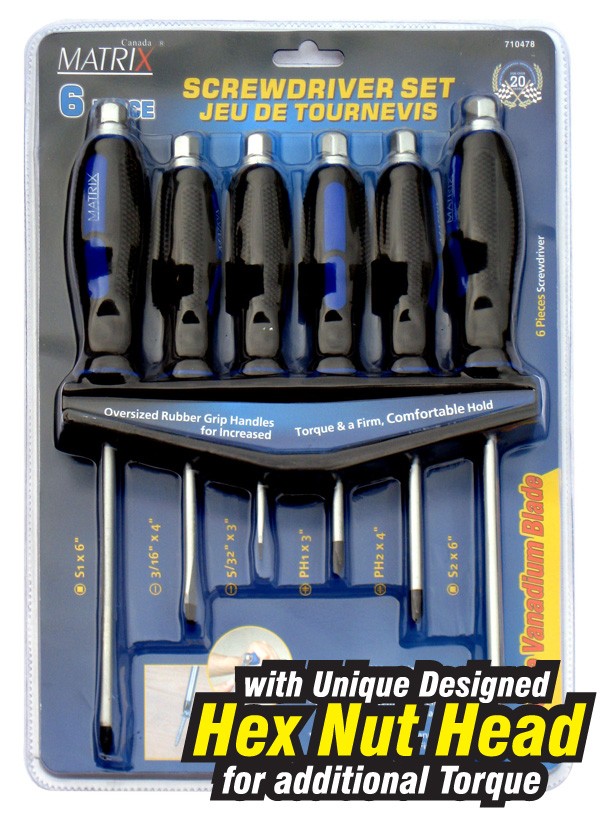 Screwdriver Go Through Shank Hex Bolster 6pc Set