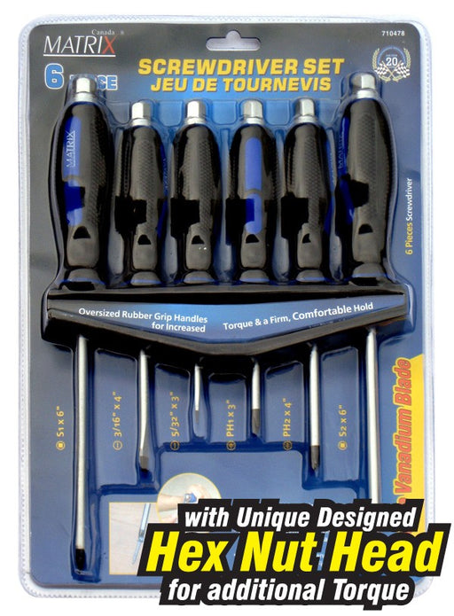 Screwdriver Go Through Shank Hex Bolster 6pc Set