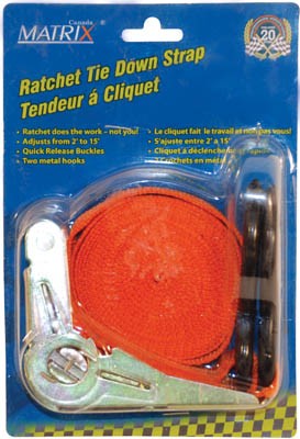 1" x 15' Ratchet Tie Down - 600 LB BS