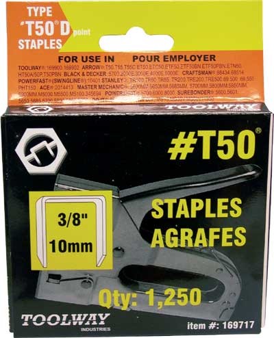 Staples T50 3/8in x 3/8in Crown Diversion Point 4 x 1250/pkg Toolway
