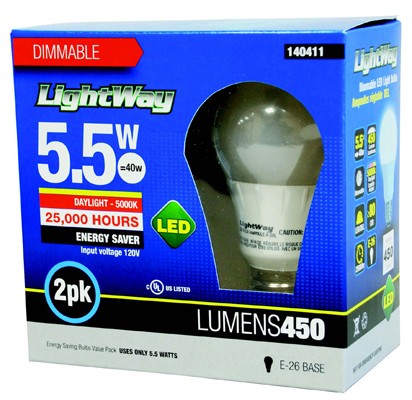 Bulb LED DAYLIGHT A19 5.5W 5000K Dimmable 2/pkg