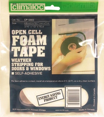 Foam Tape Weather Stripping 3mm x 12mm x 17ft/5.2m White RCR CF12003