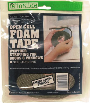 Foam Tape Weather Stripping 3mm x 12mm x 17ft/5.2m Grey RCR CF12004