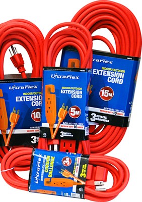 Ext Cord 5m SJTW 16/3 3-Outlet Orange In/Outdoor