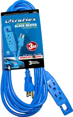 Ext Cord 3m SJTW 16/3 3-Outlet Block Heater