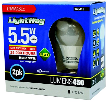 Bulb LED DAY LIGHT A19 9W 5000K Dimmable 2/pkg