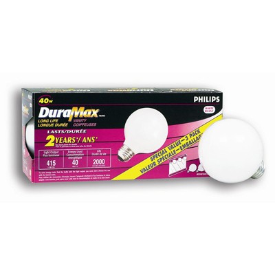 Bulb 40w DuraMax Globe G25 Med Base White 3pk