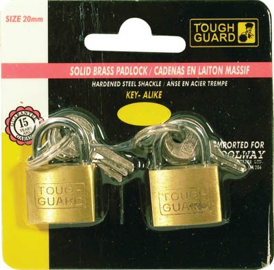 Padlock Brass 3/4in 20mm Key Alike 2/pkg