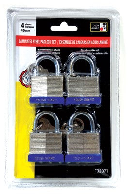 Padlock Laminated 40mm 4pc pack Key Alike
