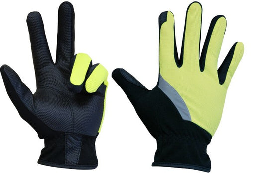 Mechanics Glove PU Palm Green Spandex Back w/Reflective Strap