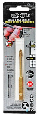Drill Bit Glass & Tile Cross 1/4in x 80mm Carbide Tip 1/4in Shank