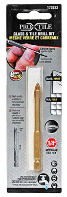 Drill Bit Glass & Tile Cross 5/16in x 80mm Carbide Tip 1/4in Shank