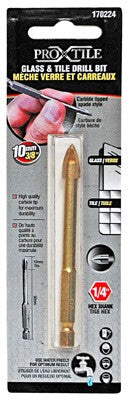 Drill Bit Glass & Tile Cross 3/8in x 90mm Carbide Tip 1/4in Shank