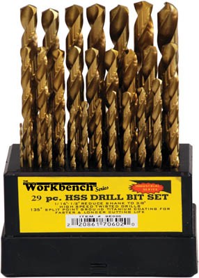 Drill Bit 1/16in-1/2in 29pc Set Titanium