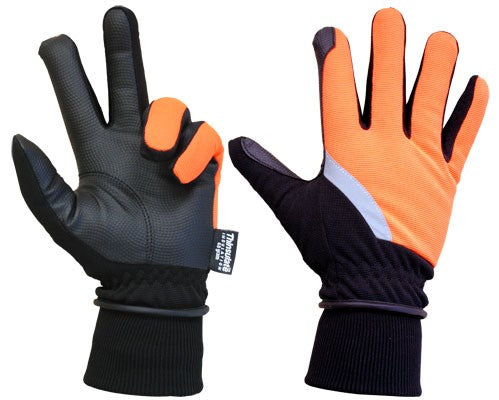 Mechanics Glove Insulated PU Palm Orange Spandex Back Elastic Safety Cuff w/Reflective Strap