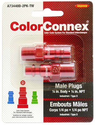 Red Plug 1/4in, MNPT 1/4in, 2pk