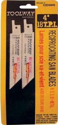 Recip Saw Blade 4in 18T Bi Metal HSS 2/pkg
