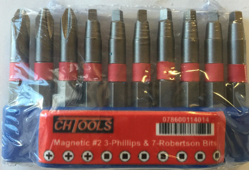 Magnetic  10 Pc Combo Power Bit Belt Set-, Phillips & Square Phillips Sizes: PH2, Square Sizes: SQ2