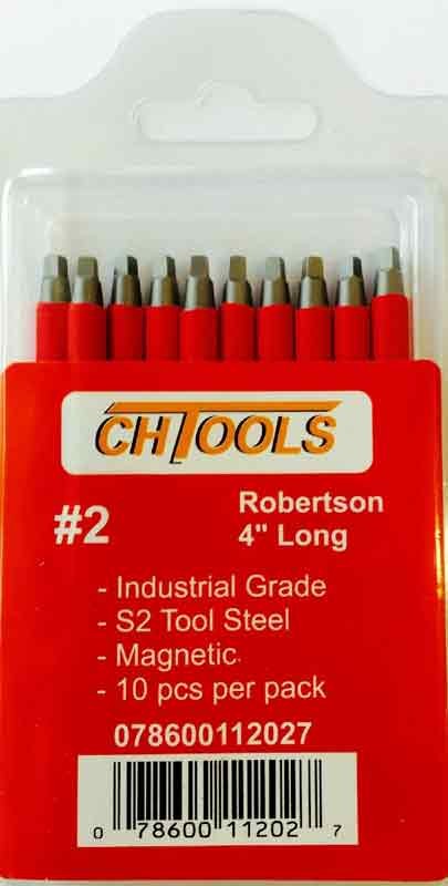 10 PCS Pack insulated magnetic Robertson Screwdriver Power Insert Bit No 2 BIT 4" LONG (No 8 SCREW)