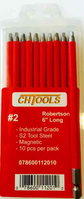 10 PCS Pack insulated magnetic Robertson Screwdriver Power Insert Bit No 2 BIT 6" LONG (No8 SCREW)