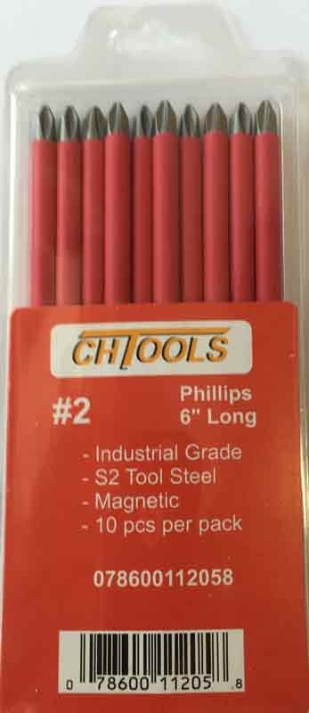 10 PCS Pack insulated magnetic Phillips Screwdriver Power Insert Bit No 2 BIT 6" LONG (No8 SCREW)