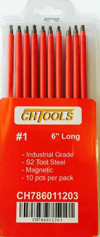 10 PCS Pack insulated magnetic Robertson Screwdriver Power Insert Bit No 1 BIT 6" LONG (No6 SCREW)