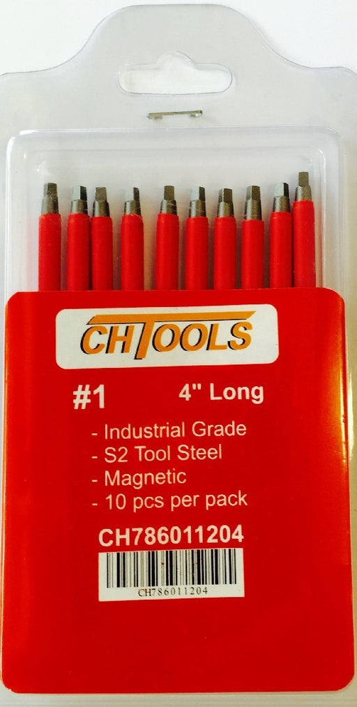10 PCS Pack insulated magnetic Robertson Screwdriver Power Insert Bit No 1 BIT 4" LONG (No8 SCREW)