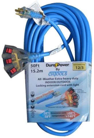Dura Power . Extra Heavy Duty 12/3 Locking Plug Blue All -Weather Extension Cord