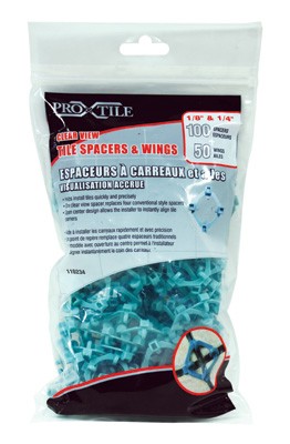 Tile Spacers 1/8in & 1/4in Clear View Spacer 100/bag & Spacer Wings 50/Bag