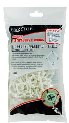 Tile Spacers 1/16in & 3/16in Clear View Spacer 100/bag & Spacer Wings 50/Bag