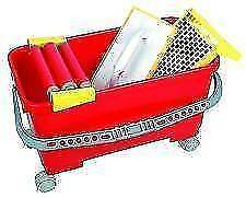 24 Litre red plastic bucket with 4 x detachable plastic wheel castors