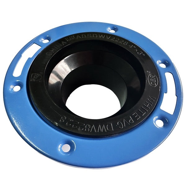 ABS Floor Flange Spigot with Adj.Metal Ring 4in x 3in Black/Blue