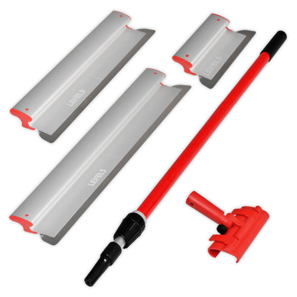 LEVEL5 Drywall Skimming Blade Set 10/24/32” Aluminum-Body Skimming Blades, 37-63" Extendable Handle & Adapter
